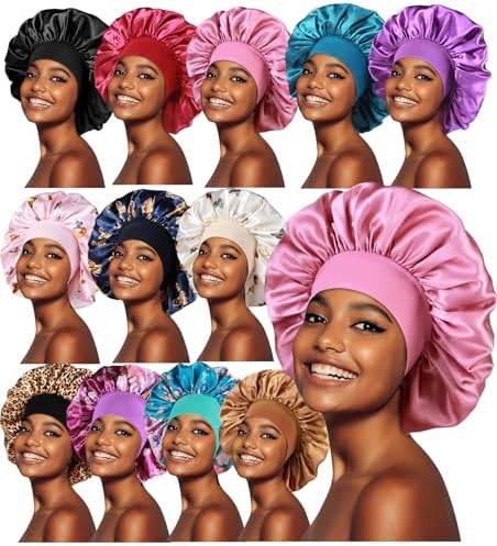 12pcs Large Satin Bonnets for Sleeping, Silky Hair Bonnet for Women Braids by inprog