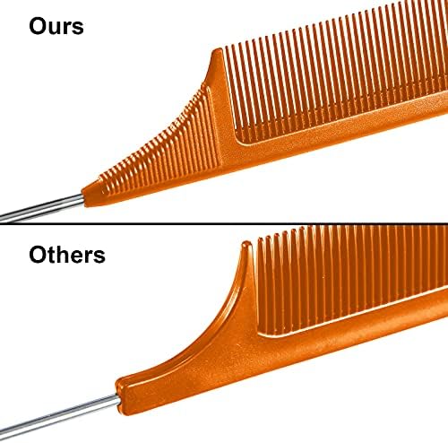 Leinuosen 3 Pack Rat Tail Comb Carbon Fiber,Orange - Image 4