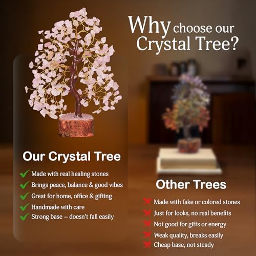 YATSKIA Rose Quartz Crystal Tree, Birthday Gifts for Women, Mom & Friends, Handmade Gem Tree of Life, Home, Bedroom & Office Desk Decor, Thank You Gifts - Image 6