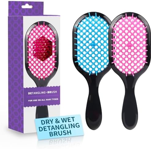 Detangling Brush,2 Pack Detangler Brush, Gentle & Effective Detangling on Wet or Dry Fragile Hair Types,Ultra-light, Detangling Brsuh ventilated and antistatic hairbrush (Pink+blue) by Mejglrc