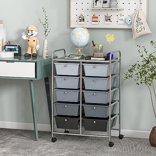 Giantex 10 Drawers Rolling Cart, Classroom Organizers, Storage Cart with Wheels, for Teacher Office Home School Supplies Tool Craft Art Paper, Black Gradient - Image 2