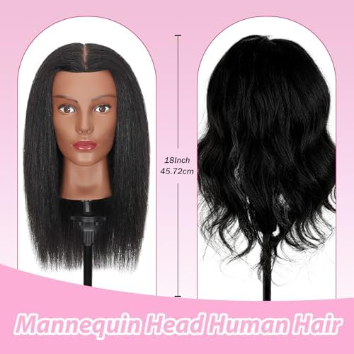 Opini 18" Mannequin Head 100% Human Hair for Hairdresser Practice Braiding - Image 4