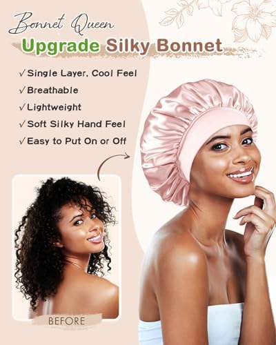 BONNET QUEEN Silk Bonnet for Sleeping Women Satin Bonnet Hair Wrap with Elastic Wide Band Sleep Cap for Curly Hair Night Cap - Image 6