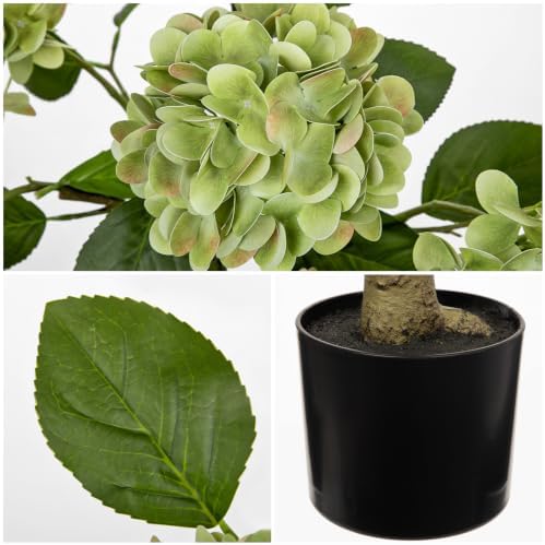 3FT Green Hydrangea Artificial Flowers Tree Large Real Touch Faux Silk Hydrangea Plants Potted Fake Flower in Black Pot for Home Indoor Outdoor Front Porch Garden Entrance Living Room Decor, 2 Pack - Image 3