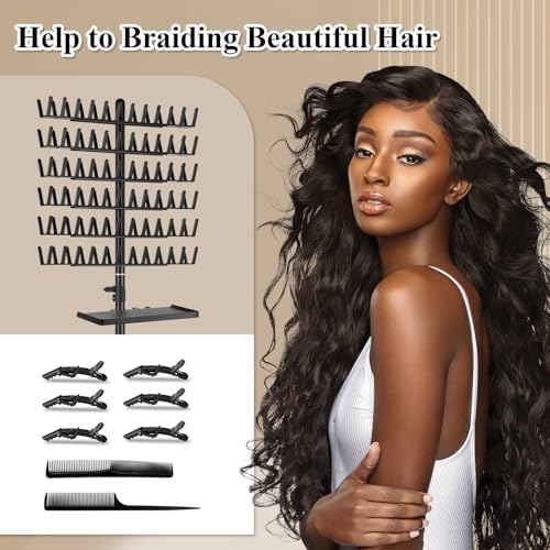 OLMRJKD Braiding Rack with Tray, 144 Pegs Height Adjustable, 2-side Hair Extension Holder, Hair Stand with Stylist Tools for Salon/Home/Travel (Black) - Image 6