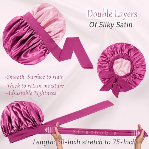 Double-Layered Silky Satin Bonnet with Tie, Large Women Sleep Cap - Image 2