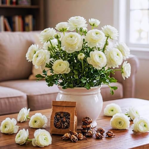 25 White Ranunculus Bulbs for Fall Planting, Ranunculus Flower Spring by TANKDA
