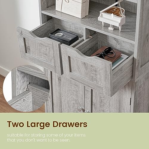 Iwell Storage Cabinet with 2 Drawers & Adjustable Shelf, Tall Bathroom Cabinet with Doors, Cupboard, Kitchen Cabinets for Living Room, Dining Room, Entryway, Grey - Image 7