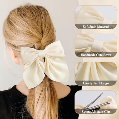Seiolieliou 6Pcs Hair Bows for Women, Silky Satin Bow Hair Clips for Girls - Image 6