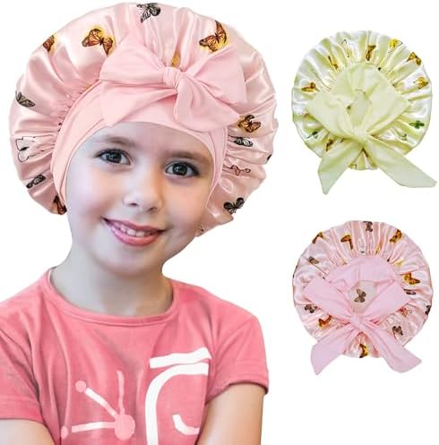 Silk Bonnet for Kids, Satin Hair Bonnet for Sleeping with Tie Band by choshion