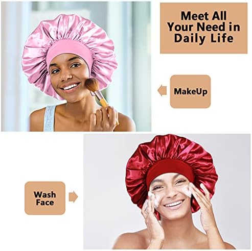 3PCS Extra Large Satin Bonnets for Sleeping, Hair Bonnets for Black Women Braids Curly Hair, A - Image 5