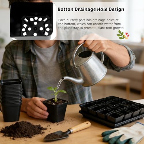 2.6in 100 Pcs Square Nursery Pots with 5 Pcs Plastic Seed Starting Trays - Image 4