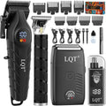 Men's Professional Cordless Hair Clippers & Trimmer Kit, 4-in-1 Electric Shaver Set with LED Display, Waterproof Body Groomer, Nose Trimmer & T-Blade for Bald Head, Full Barber Kit (Black) by LQT