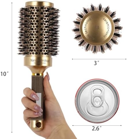 Large Boar Bristle Round Brush for Blow Drying, Nano Thermal Ceramic and Ionic Tech Hair Brush for Curling and Straightening - Image 2