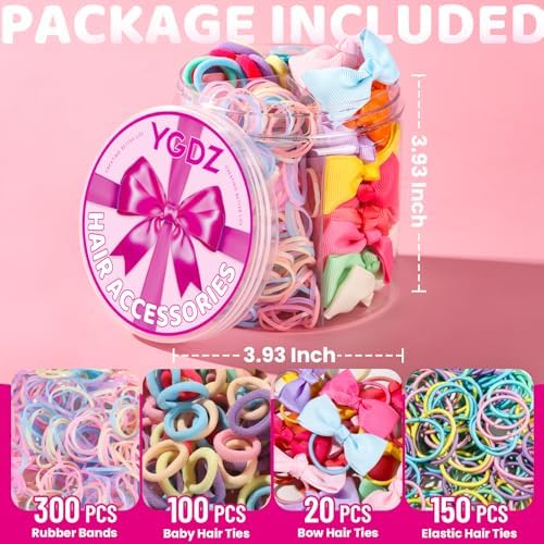 YGDZ Hair Accessories Set: 300 Elastic Rubber Bands, 150 Small Hair Ties for Toddlers and Kids, 100 Bands for Thin Hair, 20 Baby Hair Bows for Girls - Image 2
