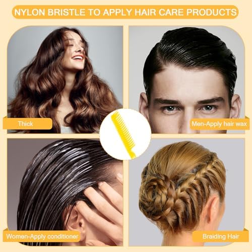 SIMPOR 3 Row Hair Comb for Natural Detangling Curly, Hair Styling Brush, Nylon Bristle Unbraider Teasing Rat Tail Comb for Women Men Yellow - Image 4
