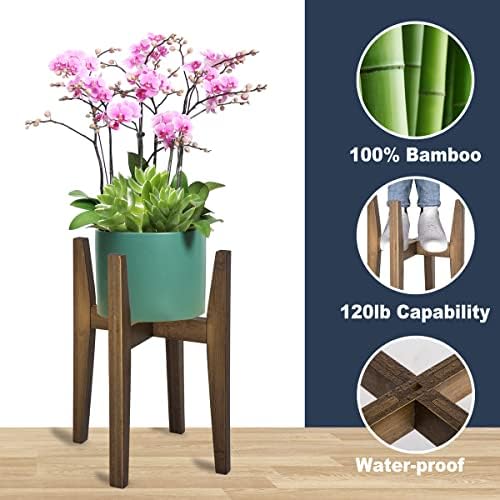 OERGKE Adjustable Plant Stand, Bamboo Mid Century Modern Indoor Plants Stands, Corner Flower Holder for Living Room, Fits 8 to 12 Inches Pots, (Pot & Plant Not Included)(Walnut, 1 Pack) - Image 2
