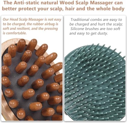 OWIIZI Wooden Scalp Brush Massage Body Tools, Wood Massager for Head Hair Growth Belly Fat Cellulite Multi Functional Air Cushion Massager for Men Women Elder - Image 6