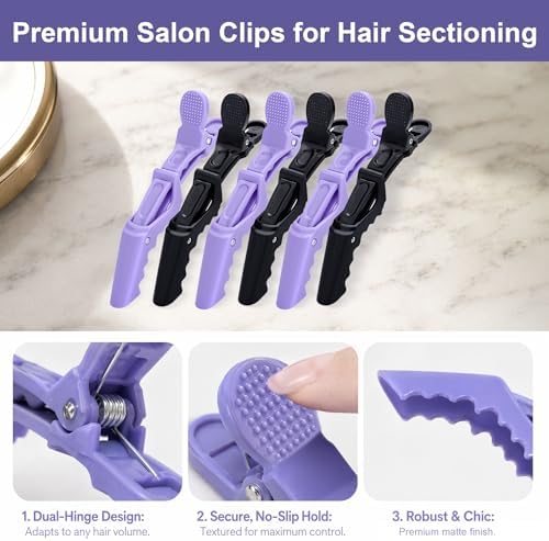 30 Pack Alligator Hair Clips, Sectioning Clips for Salon Coloring, Cutting & Styling, Durable Plastic Barber Hairdressing Tools, Strong Grip Crocodile Clips for Women Men Kids (Black+Pur) - Image 3