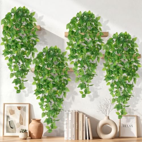 4Pcs Fake Hanging Plants, 32" Artificial Plants Greenery Pothos Ivy Vines by Yastouay