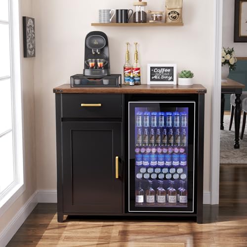GDLF Coffee Bar Cabinet with Fridge Space, Mini Fridge Stand,Black - Image 3