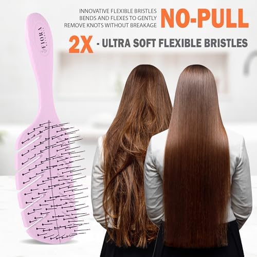 Fiora Naturals Detangler Brush for Wet and Dry Hair, Soft Detangling Brush - Image 2