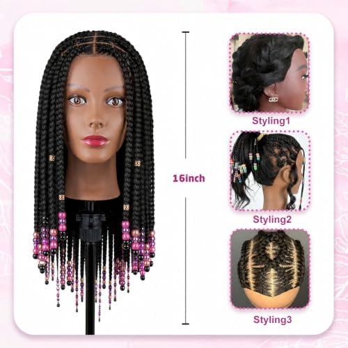 Mannequin Head Human Hair with 100% Real Hair Cosmetology Manikin Doll Head for Hair Styling 18" Mannequin Head for Braiding with Tripod Stand and Tools (Natural Black) - Image 4