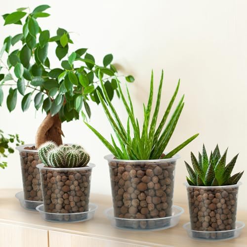 FUIJOL 4/5/6/7 Inch Clear Nursery Pots for Plants with Sacuers 20 Pack, Plastic Flower Pots with Drainage Holes, Variety Pack Seedlings Garden Pot for Indoor Outdoor (4+5+6+7 inch) - Image 6