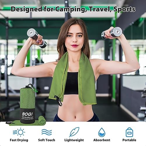 BOGI Microfiber Travel Sports Towel-Quick Dry Travel Towel,Soft Lightweight Absorbent Compact for Camping Gym Beach Bath Yoga Swimming Backpacking (L:60''x30''+16''x16''-AGreen) - Image 6