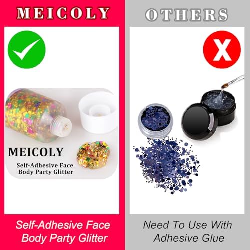 MEICOLY Mardi Gras Brazil Face Glitter Gel, Holographic Halloween Body Glitter, Skin-Friendly Hair Accessories for Kids & Adults, Gold Green Purple Mixed Game Day Spirit Day Hair Glitter - Image 6