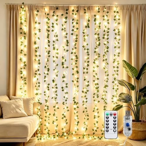 9.8Ft x 6.5Ft 200LED Artificial Ivy Fairy Lights with Remote,Fake Plant Vines Curtain String Light For Home Bedroom Living Room wall Wedding Christmas Party Office Coffee Farmhouse Dorm outdoor Decor by Unknown