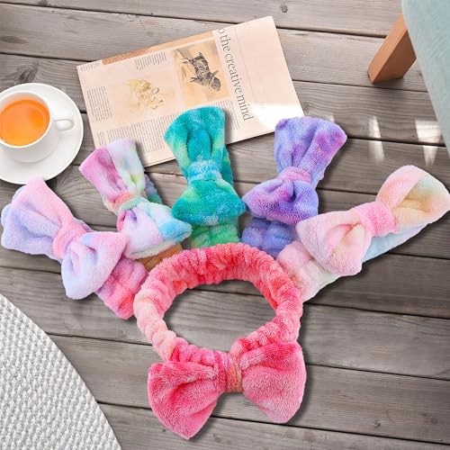 WSYUB Skincare Headband, 6pcs, Tie Dye Color, Soft Coral Fleece, Elastic, Washable, Reusable, For Women, Girls, Facial Makeup, Shower, Exercise, Party Gift - Image 7