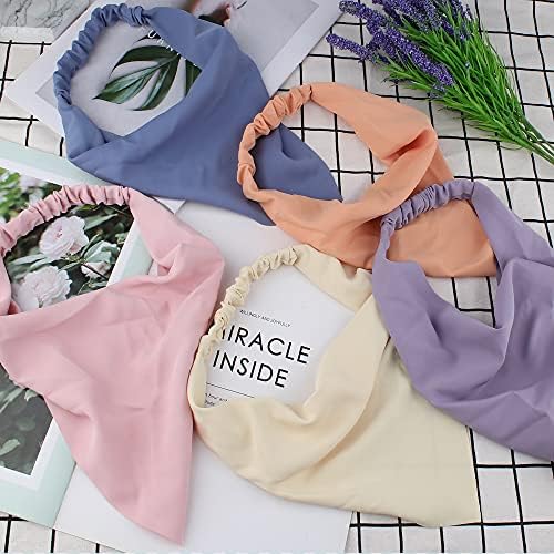TOBATOBA Bandana Headband for Women Hair Scarf Headbands, 5 Pcs Solid Hair Bandanas Scarf for women Chiffon Head Kerchief Head bands Fashion Boho Hairbands for Women Girls - Image 3
