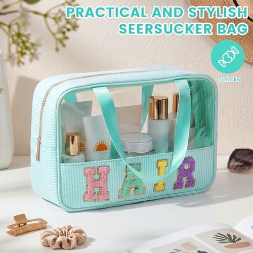 Sanwuta 1 Pcs Clear Seersucker Hair Bag, Lake Blue - Image 4
