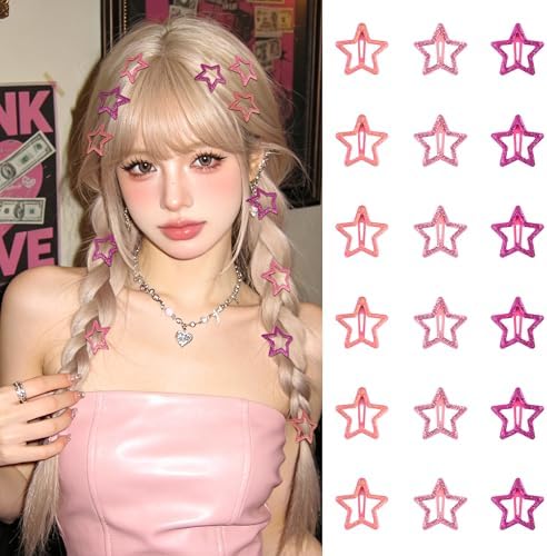 VIBILIA 18 Pcs Star Hair Clips Y2K Pink Non-Slip Snap Hair Accessories by VIBILIA