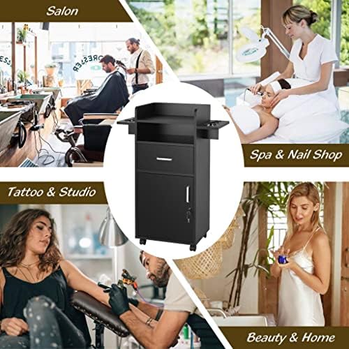 Artist Hand Salon Cabinet for Hair Stylist - Hair Station with Wheels, Beauty Salon Trolley Cart with 6 Tool Holders, 360 Degree Fixed Pulley (Black) - Image 5