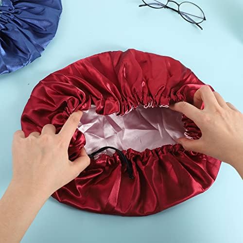 Pengxiaomei 2 Pack Bonnet for Sleeping, Double Layer Satin Hair Bonnet - Image 4