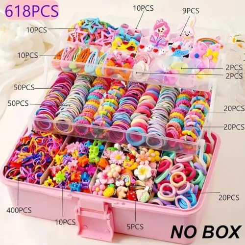 618 Pieces Kid Hair Accessories For Girl, Colorful Rubber Bands Craft Set - Image 2