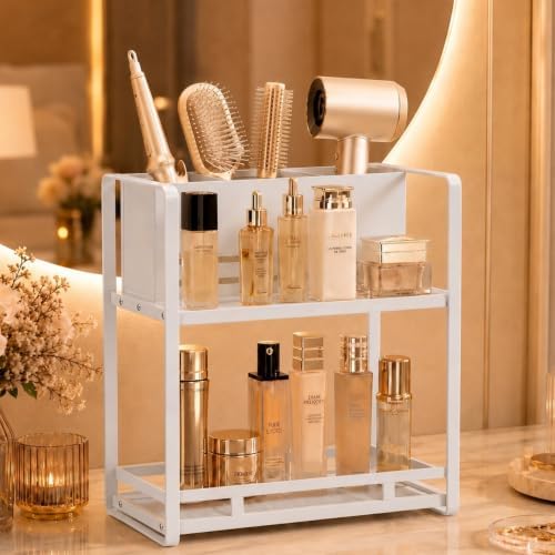 Bathroom Counter Organizer, Metal Vanity Shelf with Hair Dryer Holder by SanDream