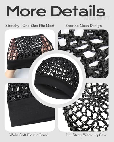 2 Pieces Comfortable Elastic Knit Hair Net for Sleeping & Silk Press - No Red Marks, Tubi Hair Warp Mesh Snood Cap for Women(Black) - Image 3