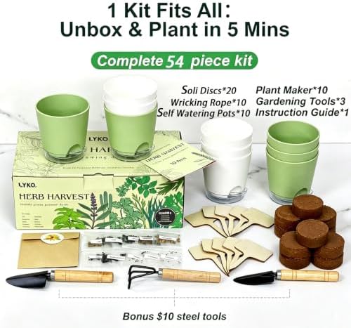 10 Indoor Herb Garden Kit, 54pcs Complete Kitchen Herb Starter Set Including 2-Color Self Watering Pots, Soil & Tools, Unique Gift Ideas for Plant Lovers, Women, Men, Friend, Birthday, Housewarming - Image 7