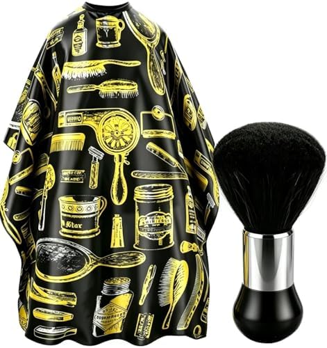 Professional Hair Cutting Cape with Neck Duster Brush, Salon Barber Cape, Hairdressing Accessories Yellow Stripe by Borogo
