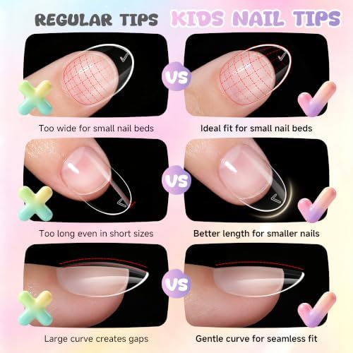 UNA GELLA Extra Short Almond Kids Nail Tips Soft Gel Press on Nails 216 Pcs - Image 5