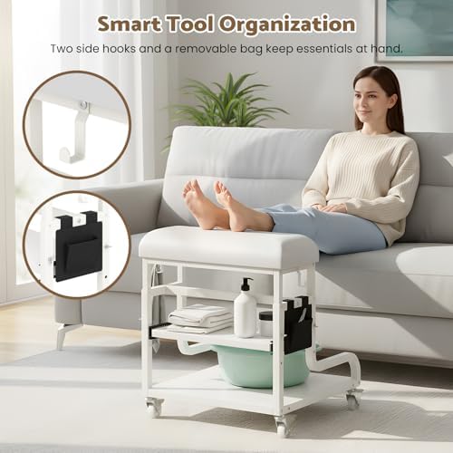 Adjustable Pedicure Foot Rest with PU Cushion, Mobile Cart & Storage - Image 5