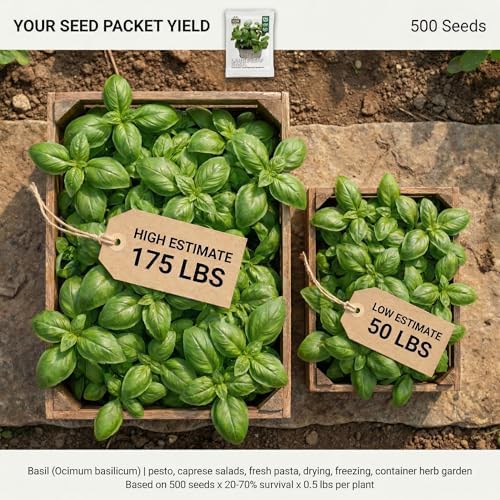 500 Italian Large Leaf Basil Seeds for Planting - Sweet Basil, Broad Aromatic Leaves, Cut-and-Come-Again Heirloom, Non-GMO, USA Grown by RDR Seeds - Image 2