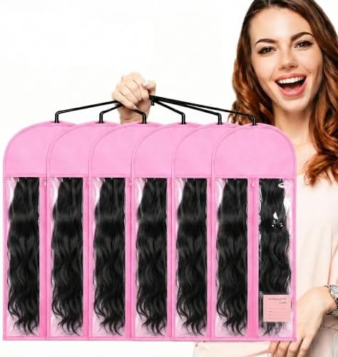 builson 6PCS Anti-Static Wig Storage & Care,wig stand hair extension holder wig bags storage with hanger Dust-Proof wig organizer for multiple wigs travel case & Accessories (pink, 6PCS(23.5inch)) by Builson