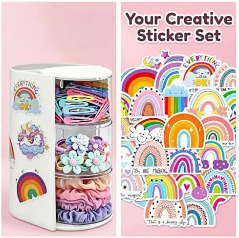 Hair Tie Organizer and Brush Holder with 50pcs Rainbow Stickers - Image 5