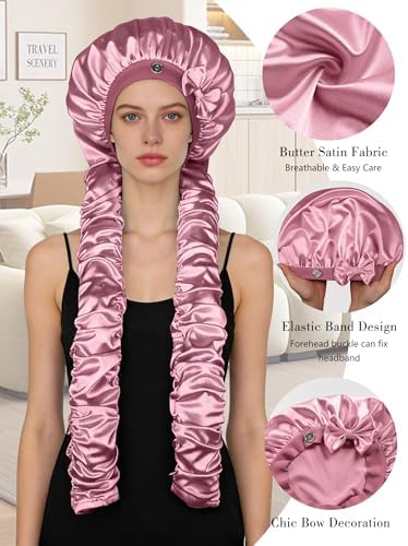 Heatless Curl Satin Bonnet for Sleeping, No Slip Sleep Bonnet with Long Curling Ribbons for Braids & Long Hair - Image 3