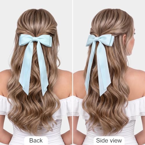 6PCS Blue Hair Bows, Large Ribbon Bow Hair Clips for Girls Women Cute Ponytail Holder Accessories for Toddlers Kids Teens - Image 3
