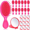 Meanplan 24 Pcs Mini Hair Brush Set 12 Travel Wet Dry Hair Combs Pocket Detangling 12 Compact Folding Makeup Mirror for Spa Sleepover Birthday Bridal Shower Bachelorette Christmas Party Gift(Rose Red) by Meanplan